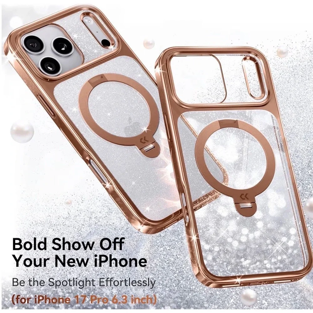 NWT CASEKOO iPhone 17 Pro Case Rose Gold Sparkle MagSafe 360 Stand‎